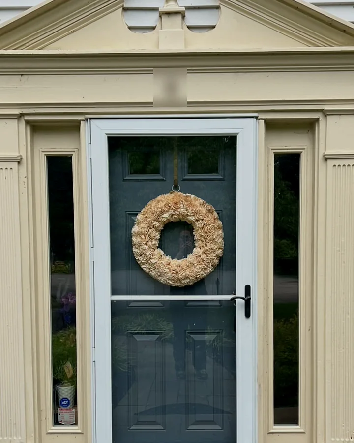 Front entry before: weathered trim and pediment